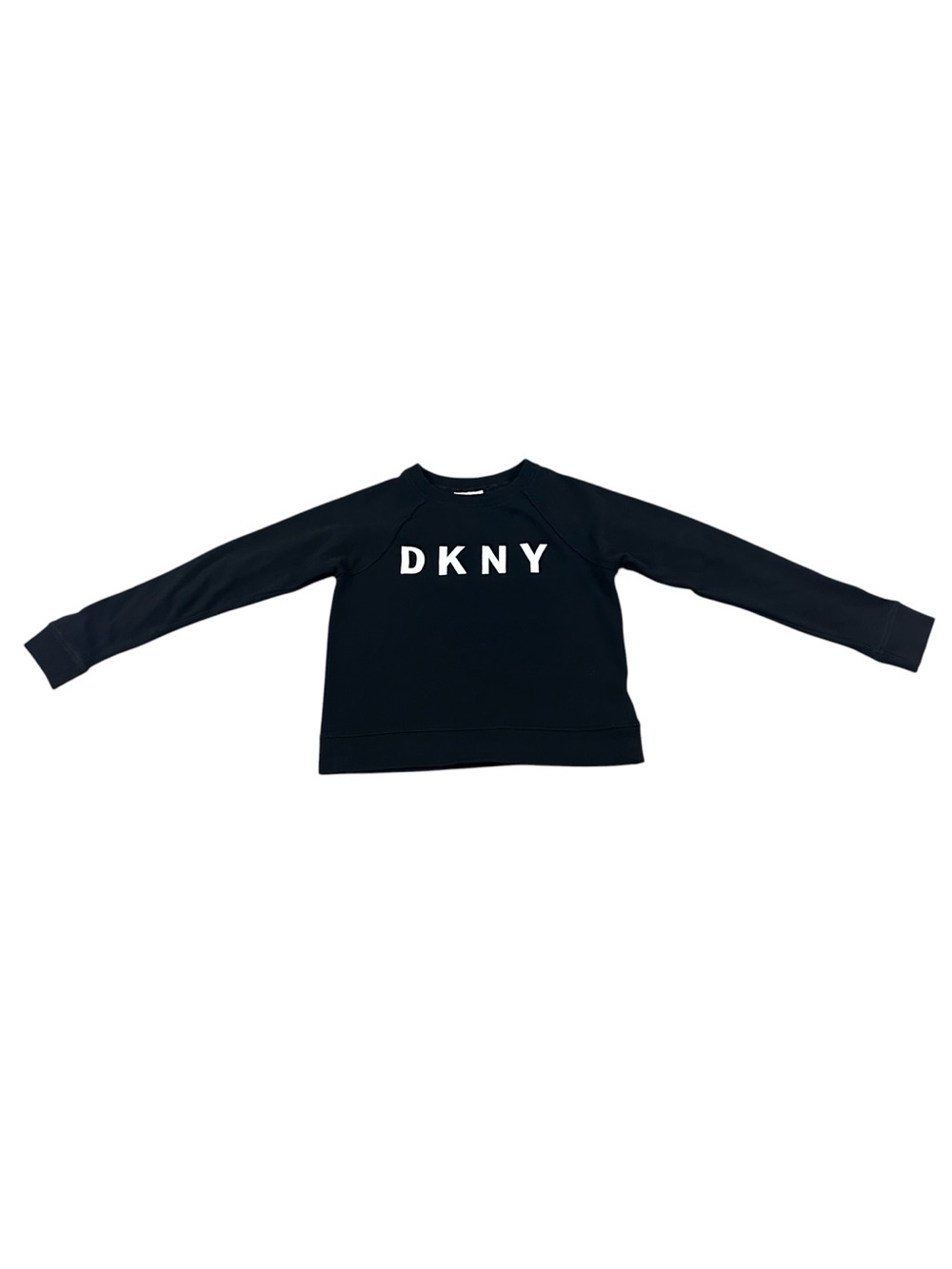 DKNY Sport Women’s Black Logo Sweatshirt Lace Up Sleeve Crop Pullover Athleisure